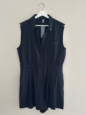 NWT Joe Fresh Black Sleeveless Romper Shorts Size XL Front Zip Pockets Stretch